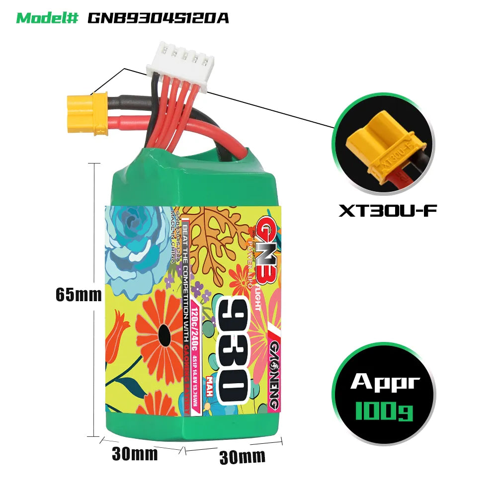 GAONENG GNB 4S 14.8V 930mAh 120C XT30 LiPo Batter