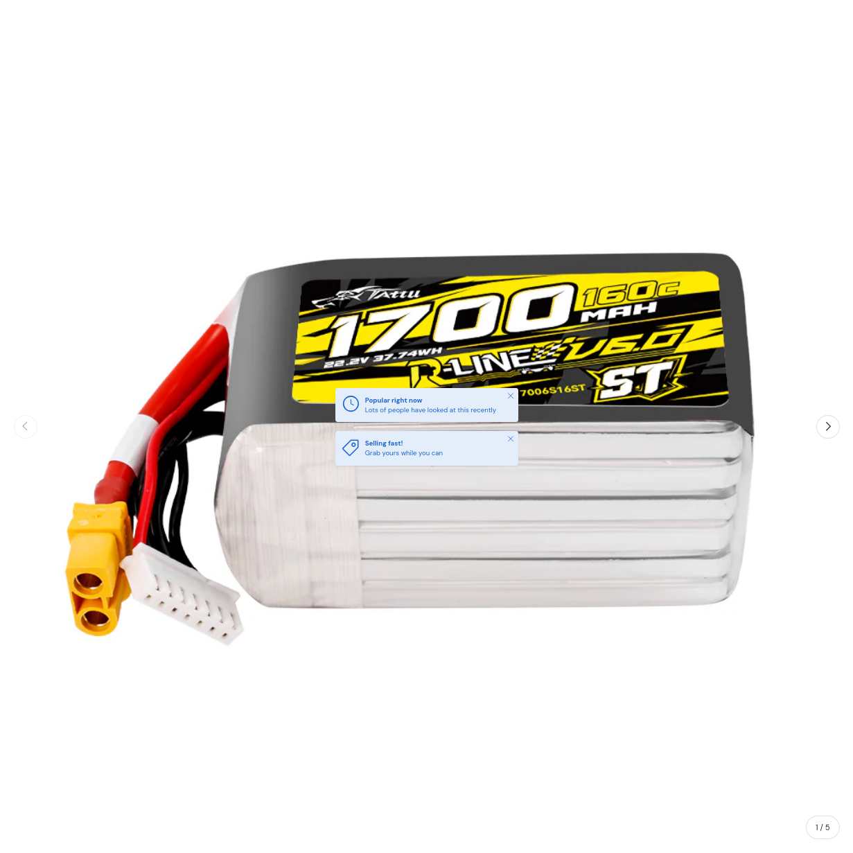 Tattu R-Line 1700mAh 160C 22.2V 6S1P Lipo Battery Pack with XT60 Plug [ST]