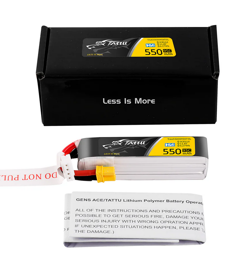 Tattu 3s 550mAh 95C 11.4V HV Lipo Battery with XT30 Plug Long-Pack