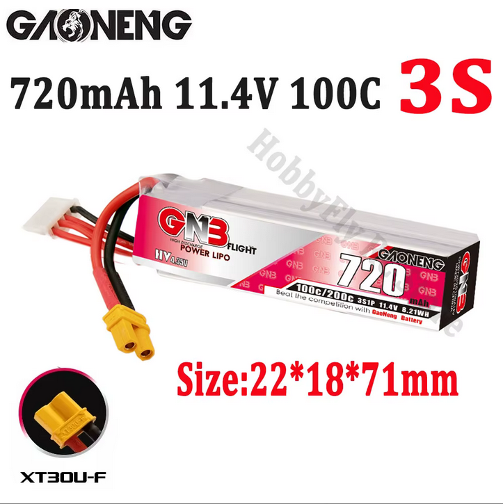 GAONENG GNB LiHV 4S 15.2V 720mAh 100C XT30 LiPo Battery Long Type