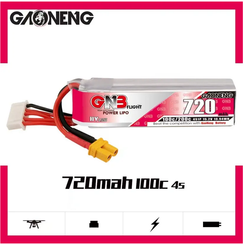 GAONENG GNB LiHV 4S 15.2V 720mAh 100C XT30 LiPo Battery Long Type