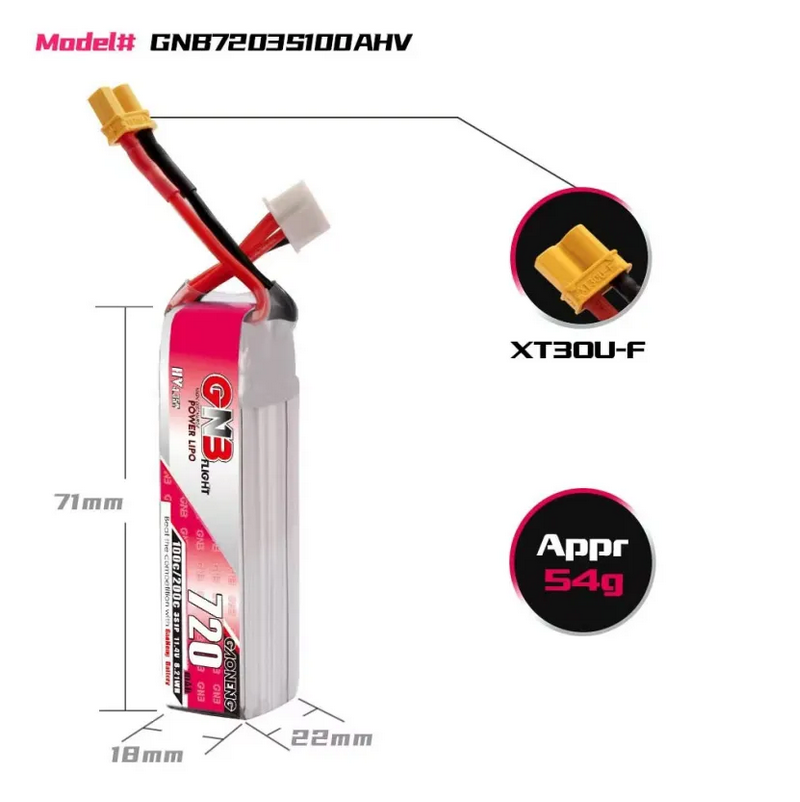 GAONENG GNB LiHV 3S 11.4V 720mAh 100C XT30 LiPo Battery